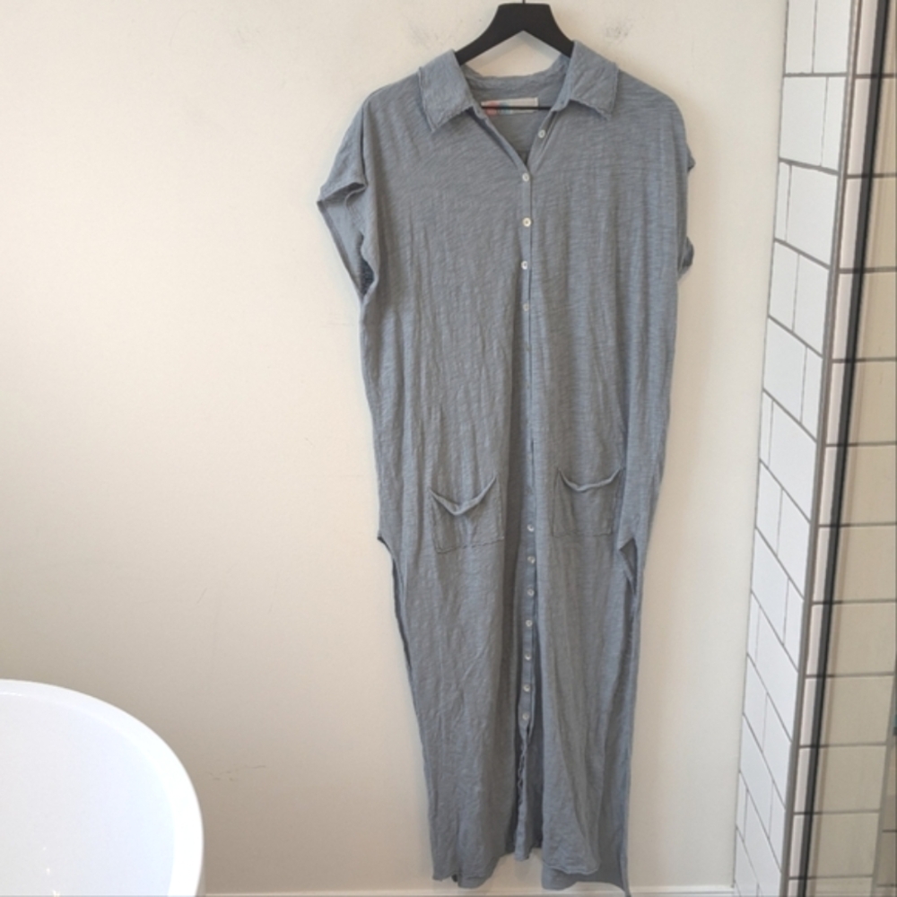 Free People Beach Blue Cotton Coastal Lightweight Long Cover Up Tunic Shirt XS
